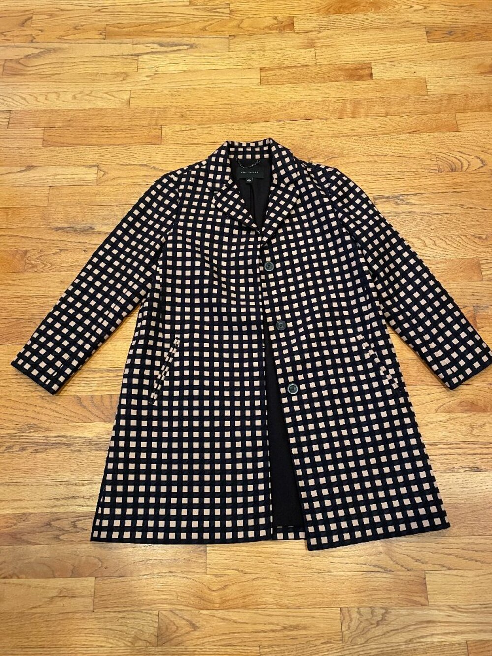 EUC Ann Taylor Navy/Beige Geometric Print Longline Blazer-Coat - Size M